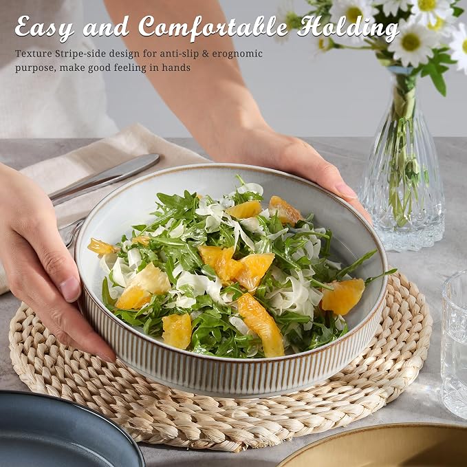 E-far Pasta Bowls Set of 4, 35oz Large Salad Bowl Plate - Image 3
