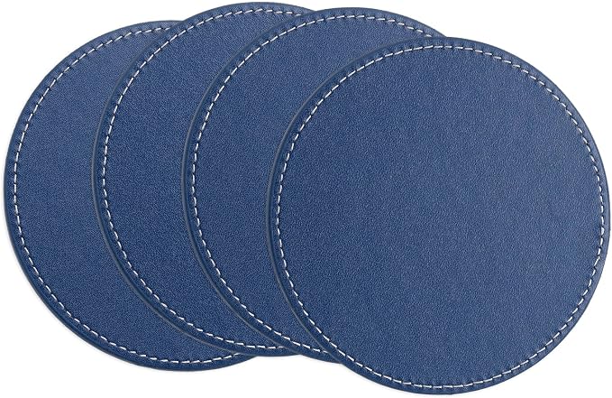 uxcell Round Drink Coasters Set of 4 White Stitched Dual Sided Non-Slip by uxcell