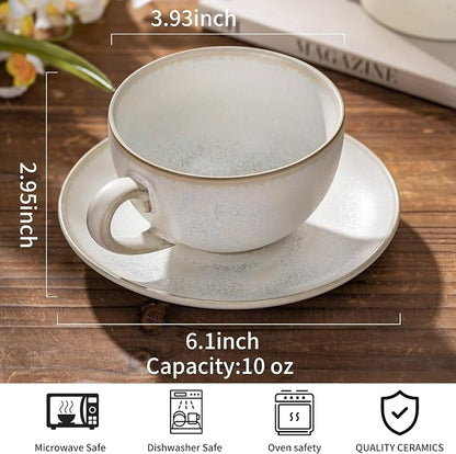 Cup and Saucer Set Turquoise Ceramic Cappuccino Mug Set of 1-10 oz Microwave - Image 5