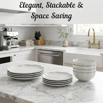 Sango Bethany 12 Pieces Scalloped White Plates & Bowls Set - Image 6