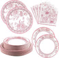 Pink White Floral Paper Plates and Napkins Party Supplies Serve 60 | 180PCS by Osonm