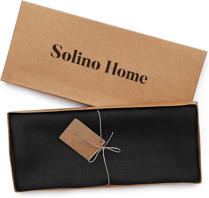 Solino Home 100% Linen Dining Table Runner Black Woven, Fete 14 x 72 in | Table - Image 6
