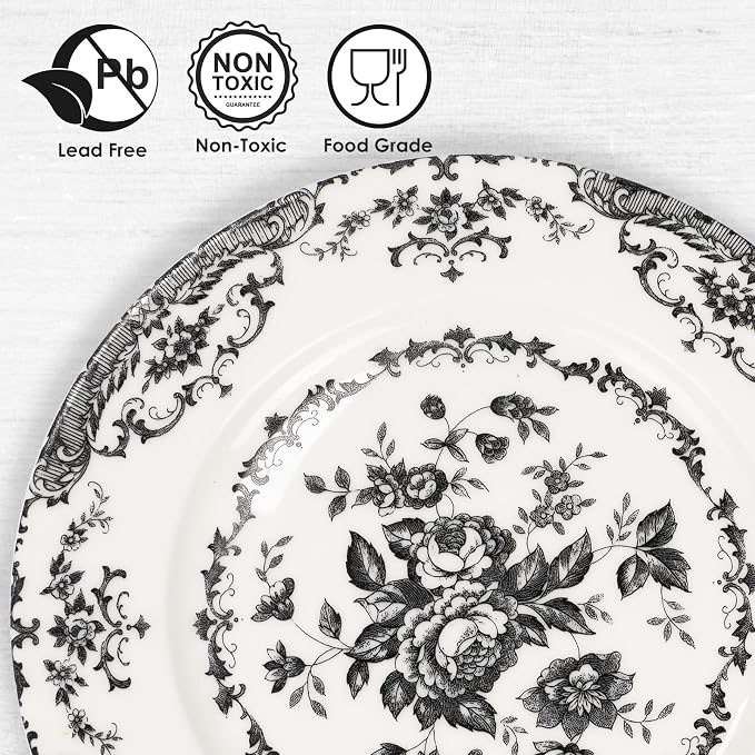 Dinner Plates Set of 6, 10.5 inch Rose Floral Plate, Microwave Safe - Image 3