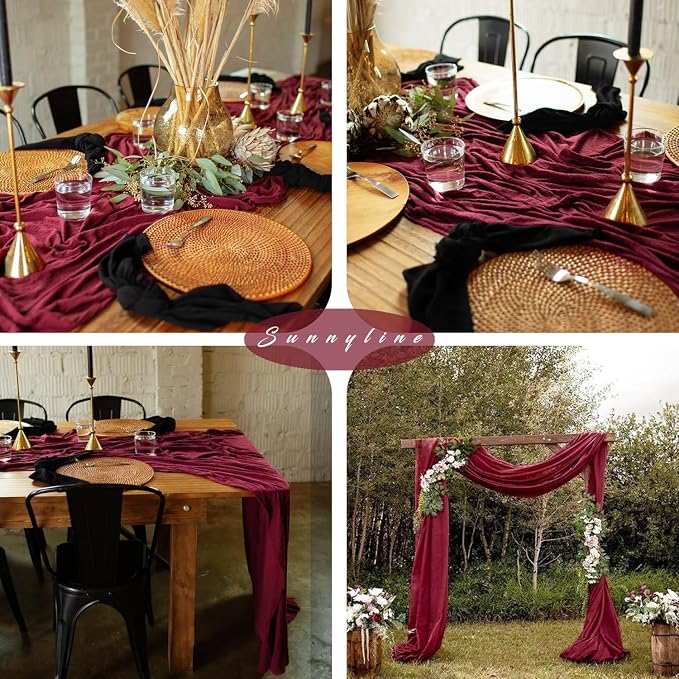 10FT Burgundy Cheesecloth Table Runner Gauze Fabric Boho Cheese Cloth Table - Image 6