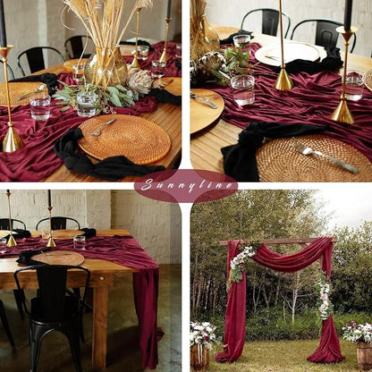 10FT Burgundy Cheesecloth Table Runner Gauze Fabric Boho Cheese Cloth Table - Image 6