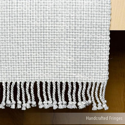 Cotton Table Runner, 13x72 Inch, Neutral Grey White | Textured Woven Fabric - Image 4
