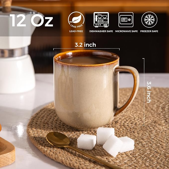 LERATIO Ceramic Coffee Mugs Set of 6, 12oz Handmade Coffee Mugs Set | Large - Image 2