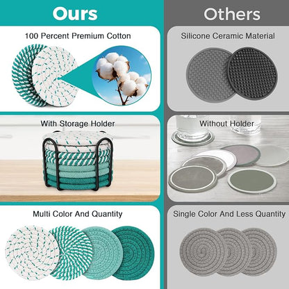 Green Coaster, Drink Coasters, 8 Pack Cup Coasters, Kitchen Table Decor - Image 3