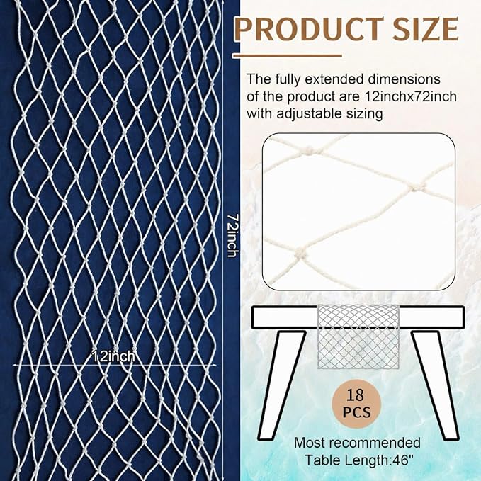 SATINIOR 18 Pcs 12 x 72'' Fishing Net Table Runner Party Decoration, Natural | - Image 2