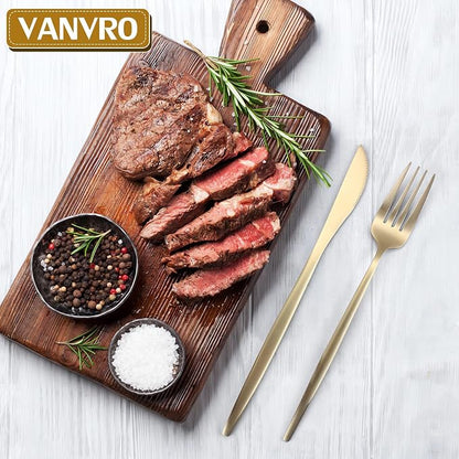 VANVRO Champagne Gold Silverware Set, 60-Piece Stainless Steel Flatware set - Image 5