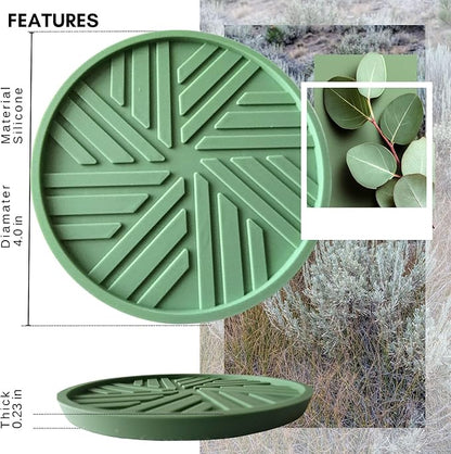 Silicone Coasters Set of 6 with Holder - Unique and Modern Pattern for Prevent Sticking from Cups Coffee Table, Home, Office, bar Decor, Sage Green