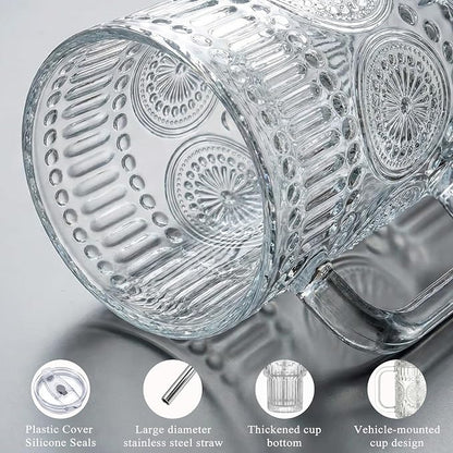 Thick Romantic Glass Cups with Lids and Straws, Vintage Leak Proof Retro Glass - Image 4