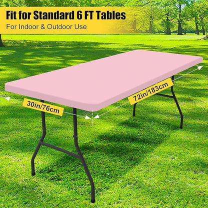 Smiry Rectangle Picnic Table Cloth, Waterproof Elastic Fitted Tablecloths for 6 Foot Tables, Washable Polyester Table Cover for Camping, Valentine's Day and Outdoor (Pink, 30"x72")
