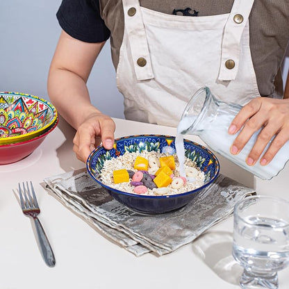 Henten Home Bohemian Ceramic 30 oz Ramen Bowl Set of 6 | Colorful design - Image 6