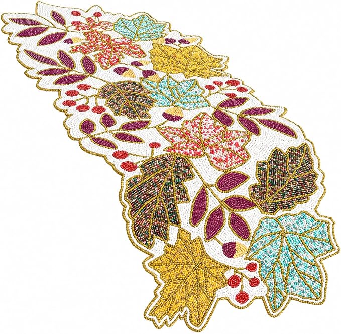 Hand Beaded Table Runner 13x36 in, Farmhouse | Premium beads on fabric base - Image 7