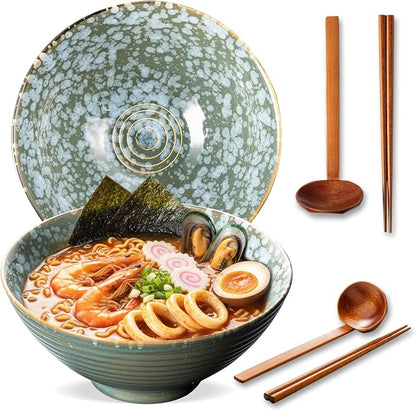 8 Inch Ceramic Ramen Bowl Set of 2, 40oz Japanese Bowls by ArtifexCeram