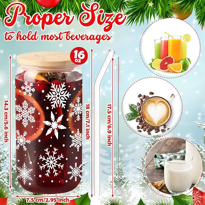 Sliner 2 Pcs Snowflake Glass Cups Christmas Winter Tumbler - Image 5