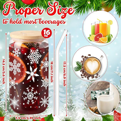 Sliner 2 Pcs Snowflake Glass Cups Christmas Winter Tumbler - Image 5