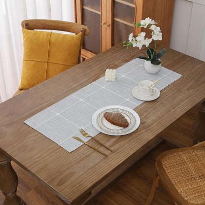 Gernaice Boho Table Runner, Modern Plaid Cotton Linen Farmhouse Table Runners by Gernaice
