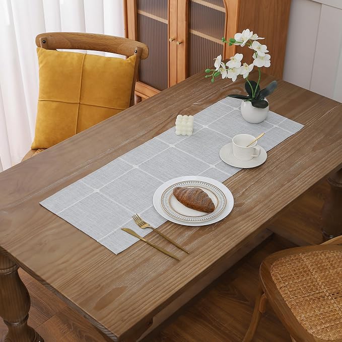 Gernaice 2PCS Boho Table Runner, Modern Plaid Cotton Linen Farmhouse Table by Gernaice