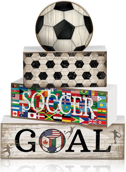 Moucuny 4 Pcs Soccer Table Decor Wooden Sport Tiered Tray Decor National Flags by Moucuny