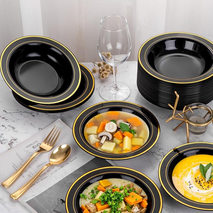 bUCLA 60 Pack Black Plastic Bowls - 12 oz Plastic Soup Bowls Disposable - Image 6