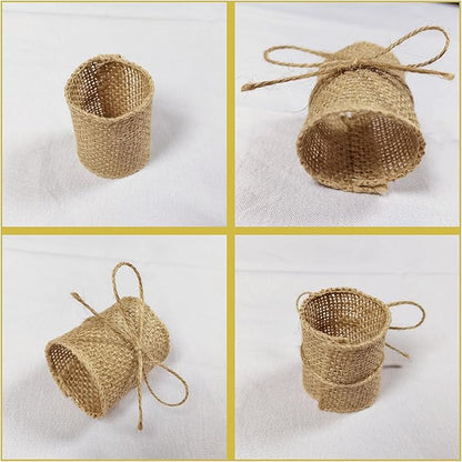 Natural Burlap Napkin Rings Set of 200 pcs with Jute Rope,Disposable Napkin Bands Bulk,Rustic Serviette Ring for Tables,Decorations,Wedding,Dinner,Country Party Decor