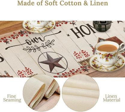 Farmhouse Table Runner, Rustic Western Texas Star Berries Cowboy Wooden Plank - Image 6