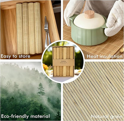 6-Pack Bamboo Placemats,Woven Heat-Resistant Rectangular Table Mats, Natural Dining Place Mats, Rustic Japanese Style Wood Mats for Indoor Dining, Kitchen and Party Use, Beige