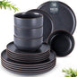 LERATIO Stoneware Dinnerware Sets for 6,Handcarft Ceramic Plates and Bowls Sets,Chip and Scratch Resistant Dishes, Dishwasher & Microwave Safe, Oven safe,Reactive Glaze-Speckled Ashen