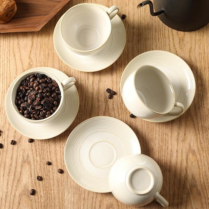 12Oz Coffee Cups with Saucers, Ceramic Espresso Cup Set of 4, Cappuccino Cups - Image 4