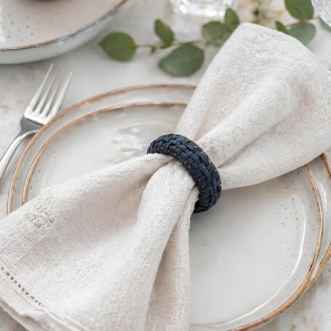Cane Woven Napkin Rings, durable plastic core, 2.25x2.25x0.5 in, bohemian - Image 6