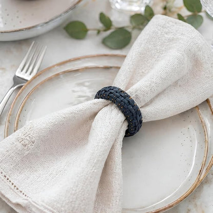 Cane Woven Napkin Rings, durable plastic core, 2.25x2.25x0.5 in, bohemian - Image 6