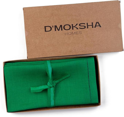 D'Moksha Homes Kelly Green Linen Napkins Set of 4 - Classic Hemstitch 100% Pure Linen Hemstitch Dinner Napkins 20 x 20 Inch for St Patricks Day, Easter - Handcrafted and Machine Washable