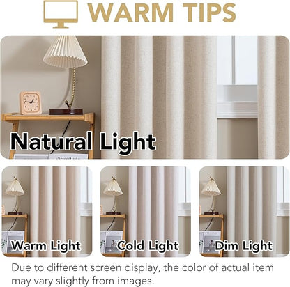 H.VERSAILTEX Linen Curtains 100% Blackout Curtains for Bedroom 45 inch Long Full Light Blocking Nature Linen Blended Window Curtains for Living Room Nickel Grommet (2 Panels, Heathered Natural)