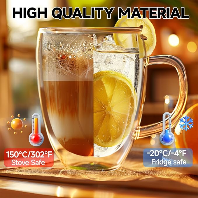 YMMIND Set of 2 Double Walled Glass Coffee Mugs 16 Ounces Insulated Layer - Image 2