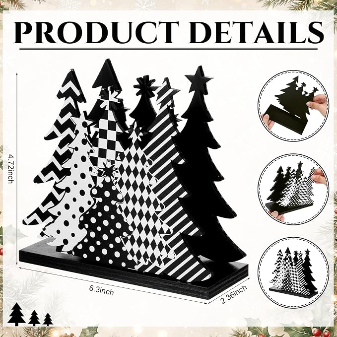 Christmas Tree Napkin Holder for Tables Black White Plaid Stripe Dots Christmas - Image 2