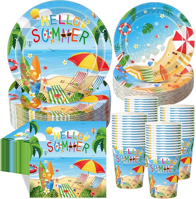 Pickmesh 250 Pcs Hello Summer Plates Napkins and Cups Beach Party Decorations by Pickmesh