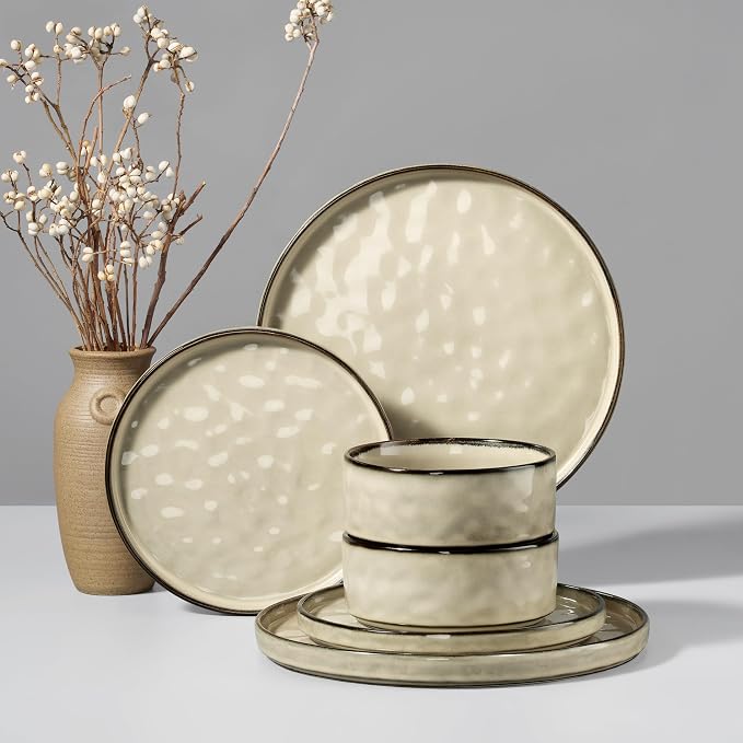 HaWare Dinnerware Sets, 6-Piece Plates and Bowls Set, Stoneware Dish Set by HaWare