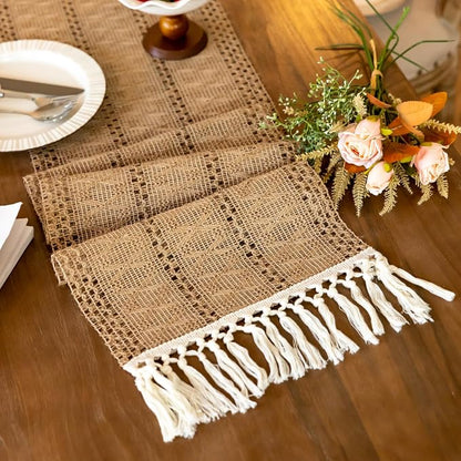 Linen Woven Table Runner, Farmhouse Rustic Jute Table Runners - Image 2