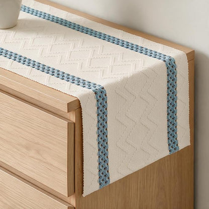 Artoid Mode Sky Blue Stripe Woven Rustic Table Runner 12x72 Inch | Holiday by ArtoidMode