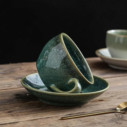 Porcelain Coffee Cup with Saucer Spoon, Vintage Design Ceramic Latte Art - Image 8