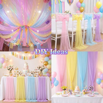 4 Pcs Pastel Table Runners 29 x 71 Inch Colorful Tulle Table Runner Macaron - Image 6