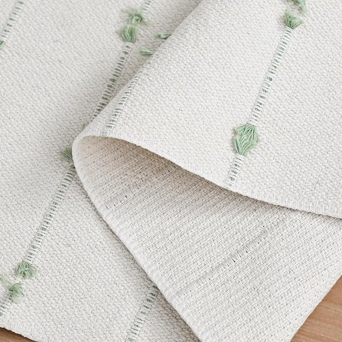 Artoid Mode Sage Green Boho Farmhouse Cotton Woven Table Runner, Seasonal - Image 6