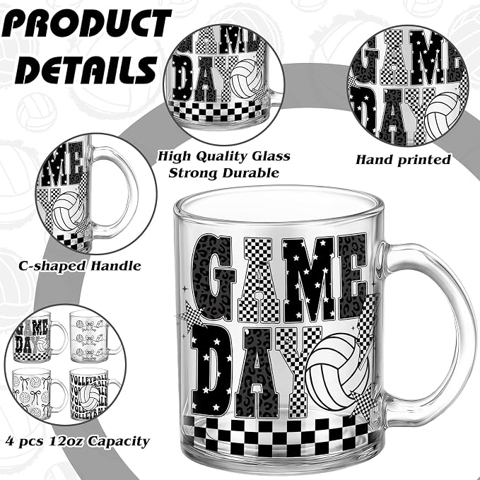 Tioncy 4 Pcs Bow Volleyball Coffee Mugs 12 oz Cute Bowknot Glass Cups - Image 2