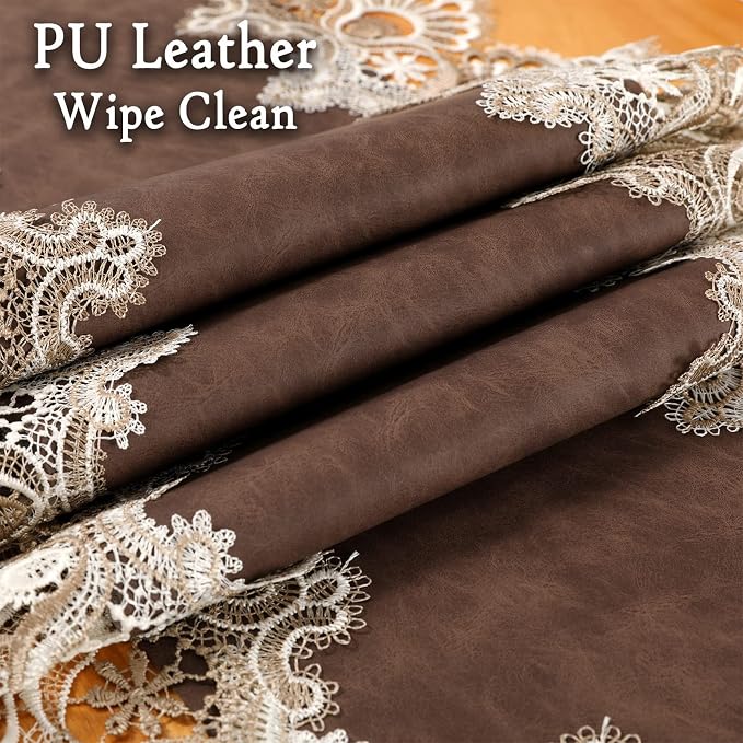 Lace Table Runner, Waterproof Oil-Proof PU Leather Table Runner - Image 6