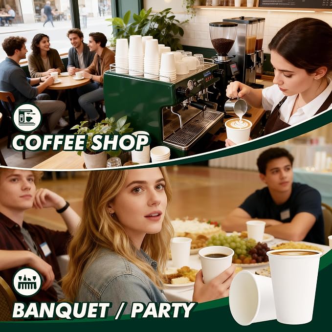 Coffee Cups 12 oz 100 Pack, Disposable Hot Paper Cups, Thickened Paper - Image 5