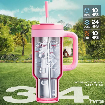 POWCAN 40 oz Tumbler with Handle, 2-in-1 Straw and Sip Lid, Dishwasher Safe - Image 2