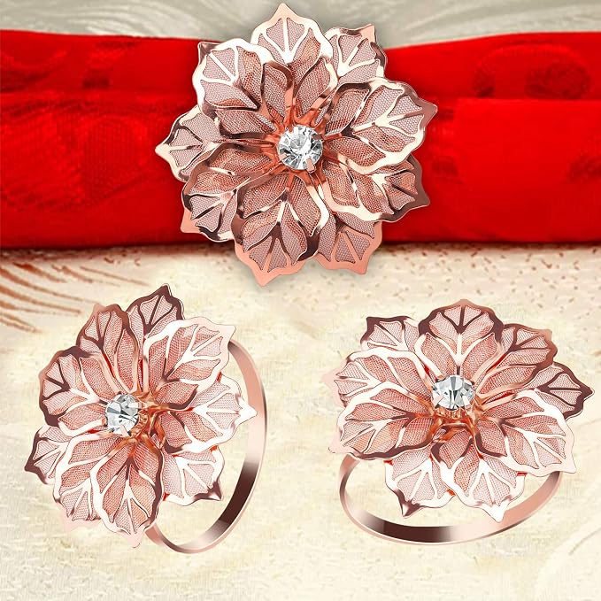 KPOSIYA Hollow Out Flower Napkin Ring Holder Metal Napkin Rings Set of 20 - Image 6