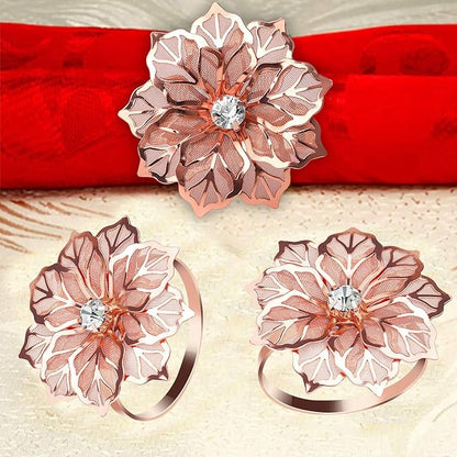 KPOSIYA Flower Napkin Rings Holder Metal Rose Gold Napkin Rings Set of 12 for Wedding Party Holiday Banquet Christmas Dinner Delicate Serviette Buckles Decor Favor (12, Rose Gold)